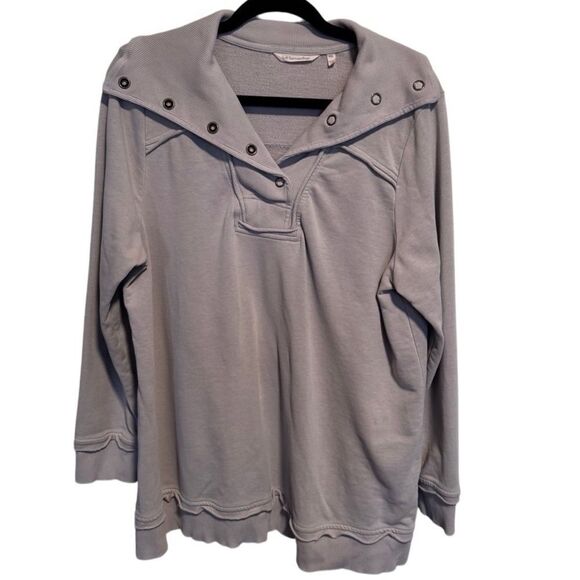 Soft Surroundings- Exposed Seam Button Oversized Spread Collar Sweatshirt, PXL - Picture 1 of 8
